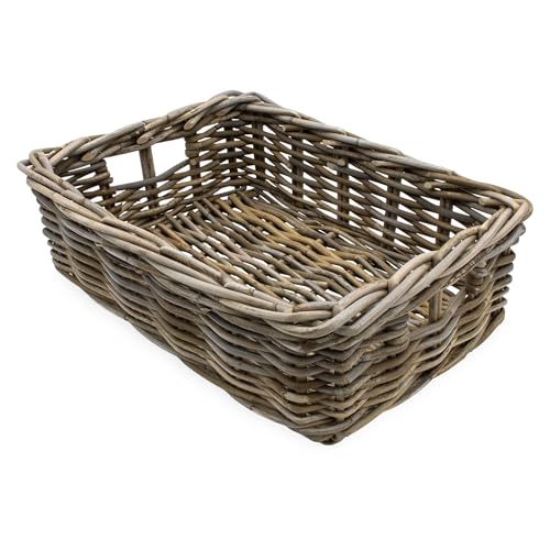 Rattan Aufbewahrungkorb rechteckig shabby grau - 45 x 36 cm - Regalkorb aus Weide geflochten mit Griffen - Holzkorb Weidekorb Rattankorb Holz Deko Korb Bad Regal Schrank Organizer von Spetebo