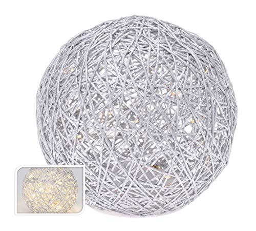 Rattan Kugel beleuchtet 15 cm mit Timer - 15 LED - Fenster Deko Tischlampe Tischleuchte Batterie betrieben von Spetebo