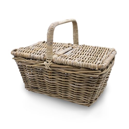 Rattan Picknickkorb mit Deckel - 50 x 35 cm - Weidenkorb Natur mit Tragegriff - Einkaufskorb aus Weidenholz Präsentkorb von Spetebo