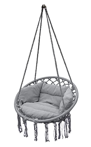 Relax Hängesessel 80 cm inklusive Kissen - hellgrau - Hängekorb für Innen und Außen - Schwebe Hänge Sessel Korb Schaukel aus Baumwolle geflochten Outdoor von Spetebo