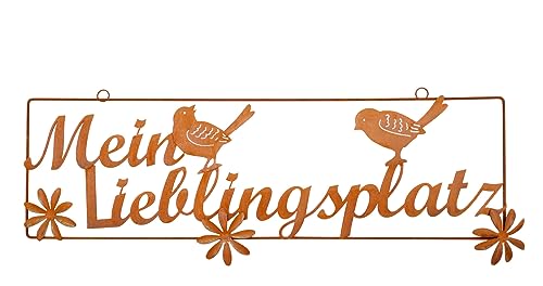 Rost Gartenschild zum Hängen 54 cm - Mein Lieblingsplatz - Metall Gartendeko mit Schriftzug - Edelrost Spruchtafel Deko Schild Türschild Wandschild von Spetebo