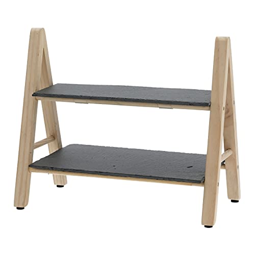 Schiefer Etagere mit 2 Etagen - 32 cm - Etagenständer 2-stöckig - Servierplatte mit Holzgestell von Spetebo