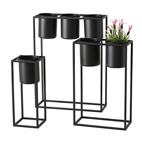 Schwarze Metall Blumenständer mit insgesamt 6 Töpfen - 3er Set - Metall Pflanzkasten Blumenkasten Pflanzenständer Kräuterbeet Hochbeet von Spetebo