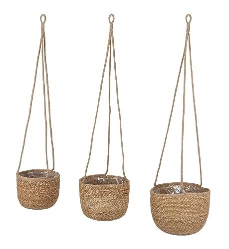 Seegras Blumenampel Natur 3er Set - 23, 20, 17 cm - Pflanztopf zum Hängen aus Naturmaterial - Hänge Blumentopf Pflanzen Halter mit Innenfolie von Spetebo