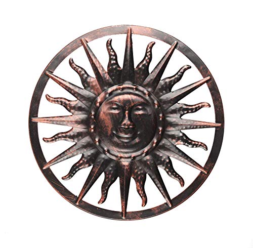 Spetebo Solar Wandbild Sonne - ca. Ø 40 cm - Metall Garten Wand Dekoration im Antik Look - Gartendeko beleuchtet von Spetebo