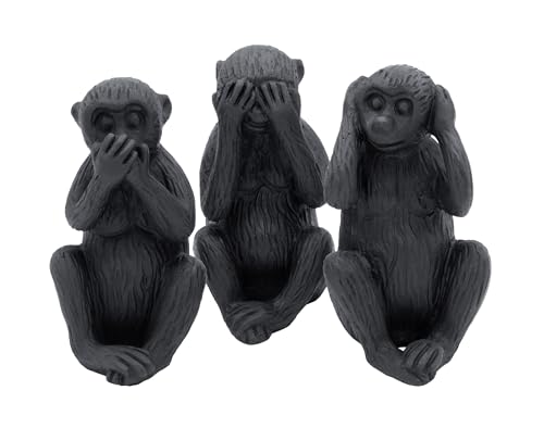 Spetebo 3 Weise Affen Dekofiguren schwarz - 12 cm - Kunststoff Tier Figuren Nichts Hören Nichts Sehen Nichts Sagen - Tischdekoration Deko Skulptur Affentrio Glücksbringer von Spetebo
