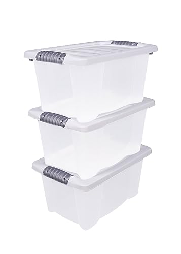 Kunststoff Stapelbox mit Deckel 40 x 30 cm - 3er Set/jeweils 14 Liter - Aufbewahrungsbox mit Griff - Spielzeugkiste Lagerbox Multibox Allzweckbox Storage Box Universal Kiste von Spetebo