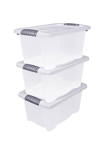 Spetebo Kunststoff Stapelbox mit Deckel 40 x 30 cm - 3er Set/jeweils 14 Liter - Aufbewahrungsbox mit Griff - Spielzeugkiste Lagerbox Multibox Allzweckbox Storage Box Universal Kiste von Spetebo