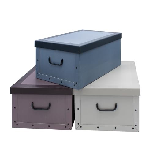 3er Set Aufbewahrungsbox mit Deckel 51 x 37 cm - Creme, Blau, Bordeaux - Stapelbox aus Pappe mit Griffen 45 Liter - Organizer Storage Box Allzweck Spielzeug Kiste Geschenk Karton stapelbar von Spetebo