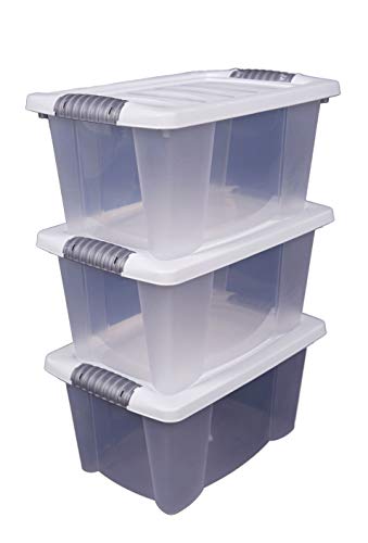 Spetebo 3x Stapelbox mit Deckel 14 Liter - transparent mit weißem Deckel - Multibox 40x30x20 cm von Spetebo