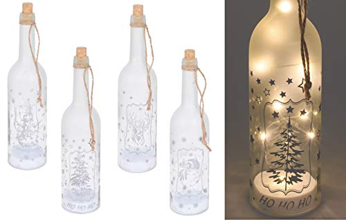 Spetebo 4er Set LED Dekoflasche mit 10 LED - warmweiß - Weinflasche mit Draht Lichterkette und 4 Motiven von Spetebo