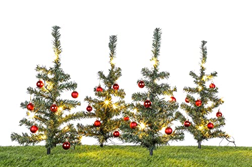 Lichterbäumchen Gartenstecker 45 cm mit Kugeln - 4er Set / 40 LED - Weihnachts Deko Garten Beleuchtung - Künstliche Tannenbäume beleuchtet LED Tanne Weihnachtsbaum Stecker für draußen von Spetebo