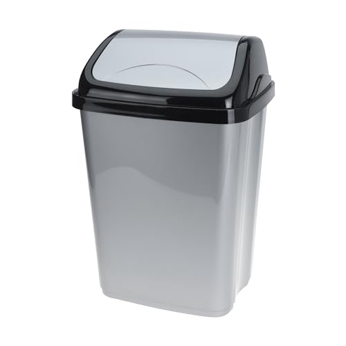 Spetebo Abfalleimer in grau mit Schwingdeckel - 16 L/klein - Mülleimer in mit schwarzem Deckel - Mülltonne Abfallbehälter Papiertonne von Spetebo