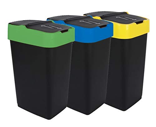 Spetebo Abfalleimer mit Schwingdeckel - 3er Set - 18 L - Kunststoff - schwarz - Mülleimer Abfallsammler Abfallbehälter von Spetebo