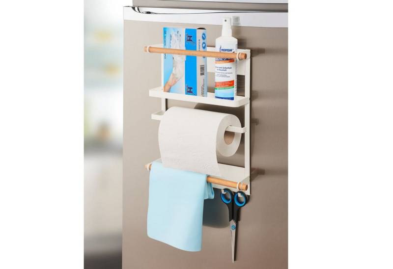 Spetebo Ablageelement Magnet Kühlschrank Regal in weiß - 34 x 25 cm, Stück 1-tlg., Gewürzregal Hängeregal Rollen Halter von Spetebo