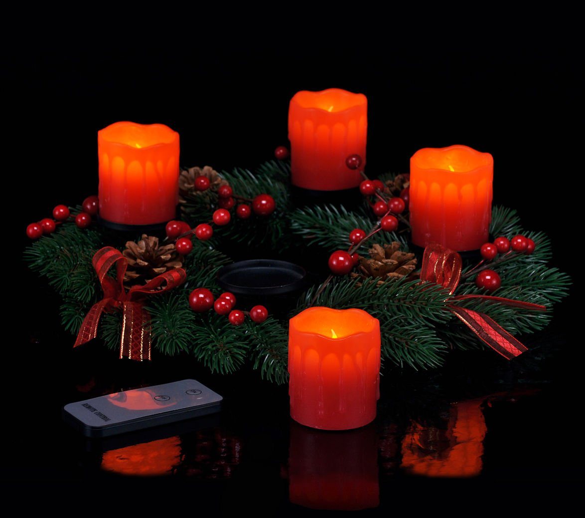 Spetebo Adventskranz Deko Adventskranz mit 4 LED Kerzen Ø 30 cm, Künstlicher Adventskranz mit 4 Kerzen und einer Fernbedienung von Spetebo