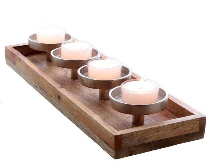 Spetebo Adventskranz Kerzenhalter 4er rechteckig aus Mangoholz, Advents Kerzenhalter Tisch Deko von Spetebo