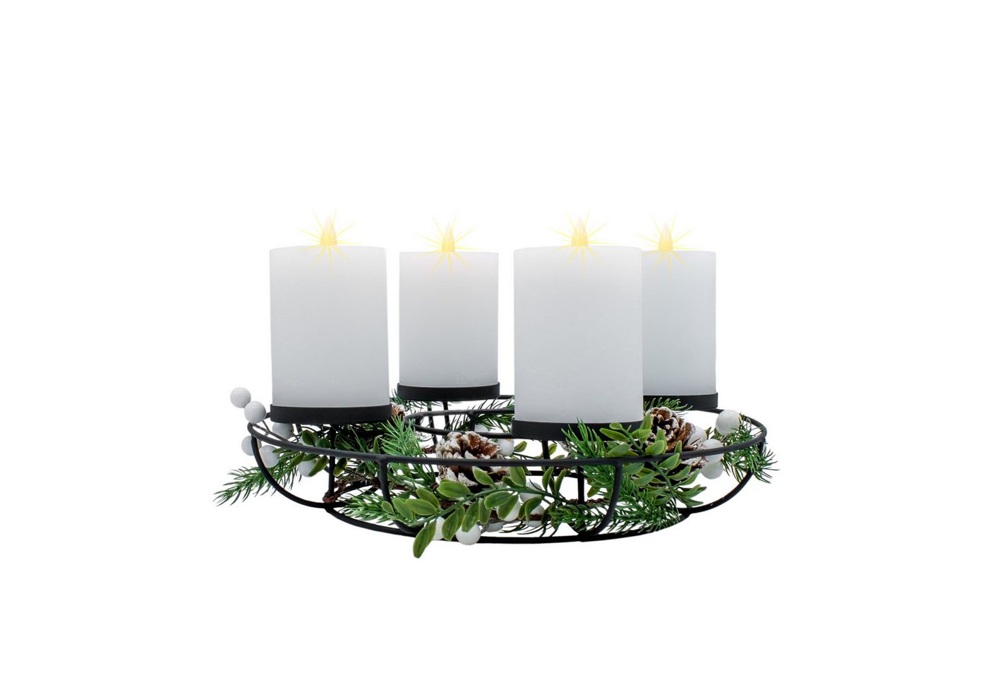 Spetebo Adventskranz aus Metall mit 4 LED Kerzen in warm weiß - 33 cm, Timer-Funktion und Flacker-Effekt von Spetebo