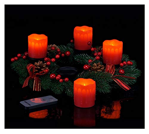 Spetebo Adventskranz mit 4 LED Kerzen und Fernbedienung - roter Weihnachtskranz mit Echtwachskerzen von Spetebo