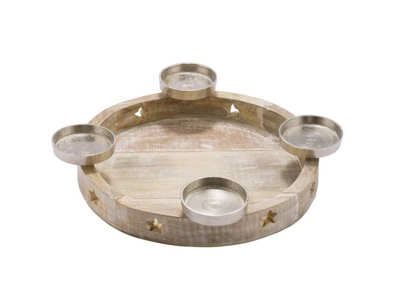 Spetebo Adventsleuchter Holz Adventskranz white washed - 35 cm (Stück, 1 St., Advents Kerzenhalter aus Holz), Advents Kerzenständer aus Holz ca. 35 x 7 cm von Spetebo