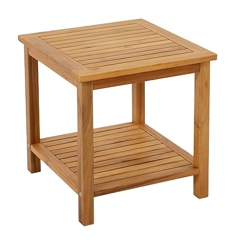 Spetebo Akazien Beistelltisch Iowa geölt - 45 x 45 cm - Holz Gartentisch mit 2 Ablagen - Couchtisch Bistrotisch Holztisch aus Akazienholz für Balkon Terrasse Garten von Spetebo