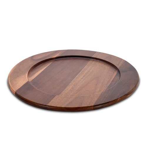 Spetebo Akazien Servierplatte lebensmittelecht - Ø 35 cm - Holz Deko Kerzenteller braun - Holzteller Dekoteller Servierteller Tablett für Obst Snack Wurst Käse Platte von Spetebo