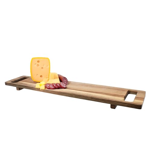 Spetebo Akazien Serviertablett rechteckig lebensmittelecht - 60 x 13 cm - Holzbrett natur mit zwei Griffen und Füßen - Servierplatte Wurstplatte Tapasplatte Küchenbrett Deko Brett von Spetebo