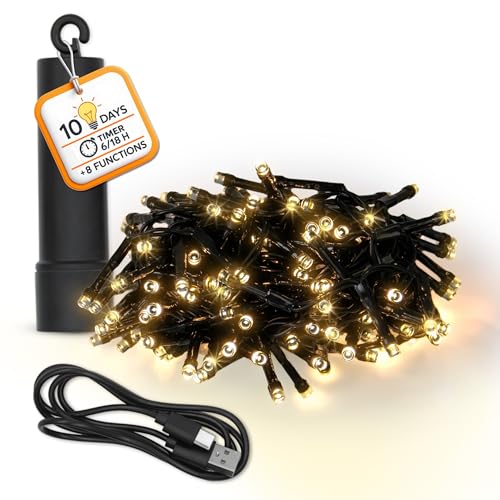 Spetebo Akku Lichterkette USB aufladbar bis 10 Tage Leuchtdauer mit Timer - 160 LED auf 4m - Außen Dekolicht warm weiß mit 8 Funktionen - Weihnachten Garten Pavillon Deko Beleuchtung wasserdicht Spetebo Akku Lichterkette USB aufladbar bis 10 Tage Leuchtdauer mit Timer - 160 LED auf 4m - Außen Dekolicht warm weiß mit 8 Funktionen - Weihnachten Garten Pavillon Deko Beleuchtung wasserdicht von Spetebo