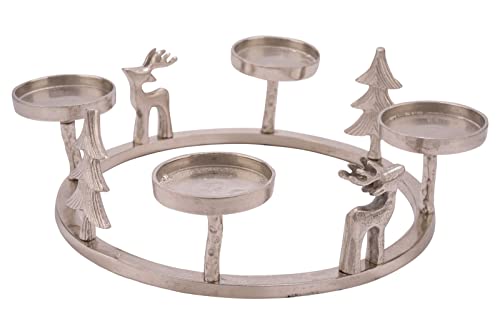 Spetebo Alu Adventskranz Silber mit 3D Figuren - Ø 33 cm - Hochwertiger Aluminium Kerzenständer - Tischdeko Advents Kerzen Ständer für 4 Stumpenkerzen oder Kugelkerzen von Spetebo