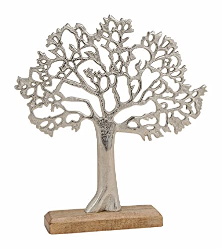 Spetebo Alu Lebensbaum 33x30 cm auf Mangoholz - Baum Tischdeko Fensterdeko Holz Dekoration Baum Aluminium Mango Silber von Spetebo