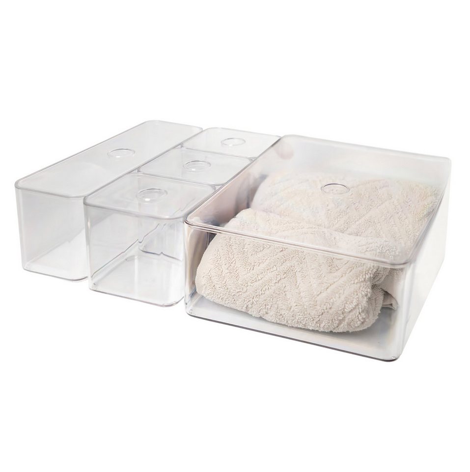 Spetebo Aufbewahrungsbox Badezimmer Organizer transparent (Set Boxen, 5 St., mit 3 verschiedenen Größen), mit Deckel von Spetebo