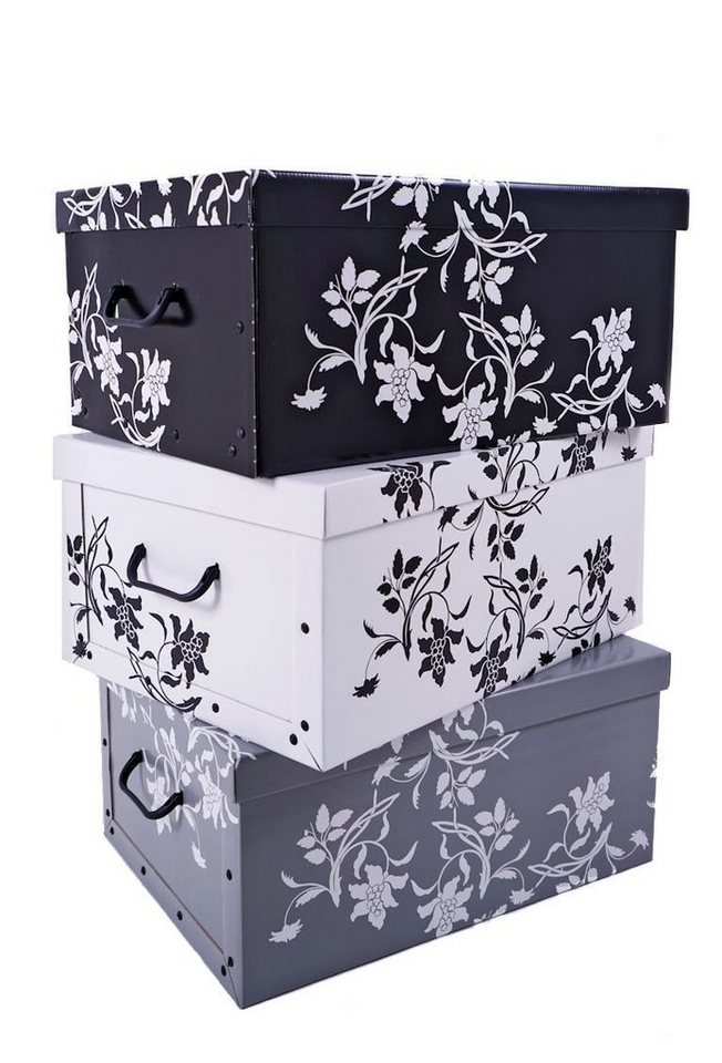 Spetebo Aufbewahrungsbox Storage Box 49x39x24 - 3er Set - Blumenmuster (Set, 3 St., Aufbewaherungsboxen), Stapelbox Geschenkbox von Spetebo