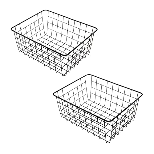 Spetebo Aufbewahrungskorb aus Metall 28 x 22 cm schwarz - 2er Set - Regal Gitterkorb Schrank Organizer - Drahtkorb Metallkorb Korb für Regal Schrank Küche Büro von Spetebo