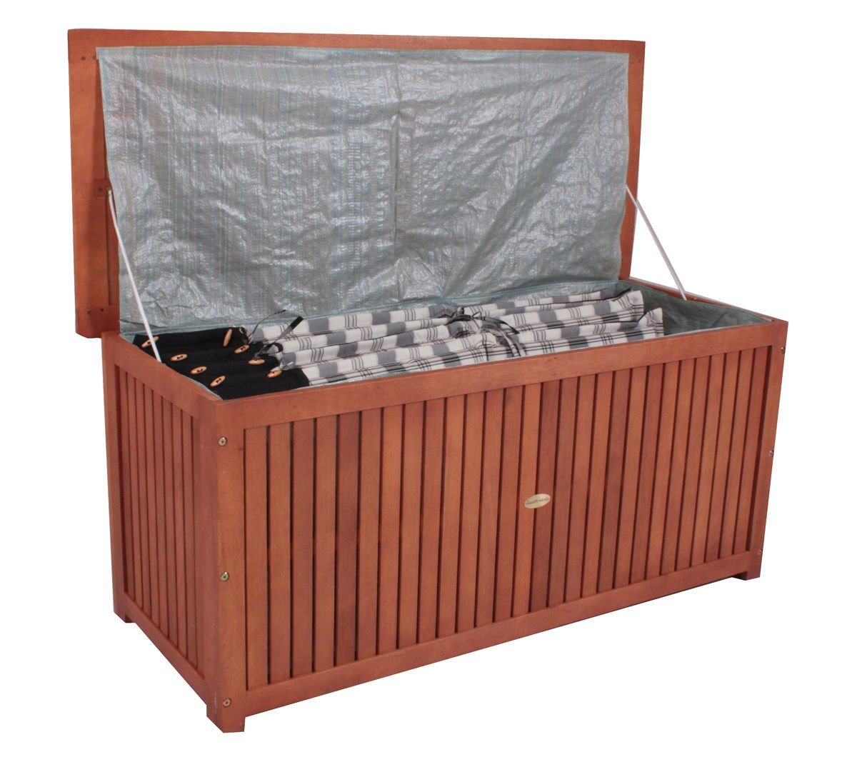 Spetebo Auflagenbox Akazien Holz Auflagenbox WASHINGTON - 133 x 58 cm, Kissen Box mit Folien-Innentasche für alle handelsüblichen Gartenstuhl-Auflagen von Spetebo