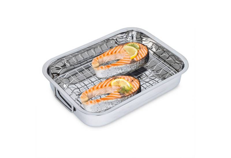 Spetebo Auflaufform Edelstahl Bräter mit entnehmbaren Grillrost - 32 x 24 cm, rostfreier Edelstahl, (1-St), mit abklappbaren Tragegriffen von Spetebo