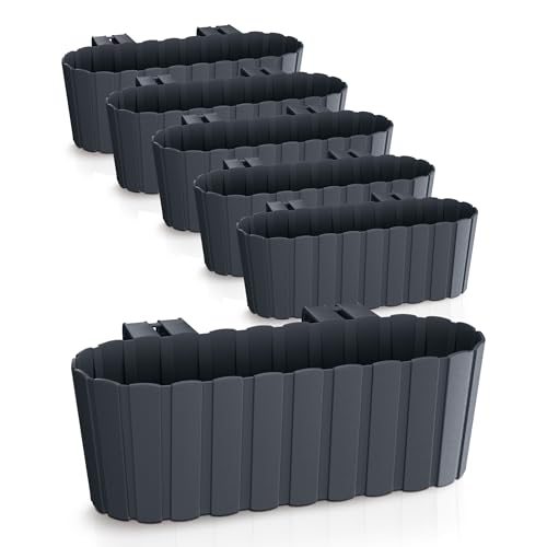 Spetebo Balkon Blumenkasten mit Halterung 39 x 13 cm - 6er Set - Kunststoff Geländer Pflanztopf in anthrazit - Garten Blumentopf Pflanzkasten zum Einhängen von Spetebo