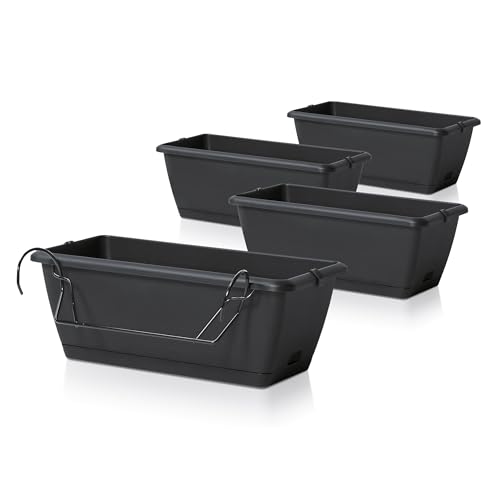 Spetebo Balkon Blumenkasten mit Halterung und Bewässerungssystem - 4 Stück in 40 cm - Kunststoff Geländer Pflanztopf in anthrazit - Blumentopf Pflanzkasten zum Einhängen mit Wasserablauf Spetebo Balkon Blumenkasten mit Halterung und Bewässerungssystem - 4 Stück in 40 cm - Kunststoff Geländer Pflanztopf in anthrazit - Blumentopf Pflanzkasten zum Einhängen mit Wasserablauf von Spetebo