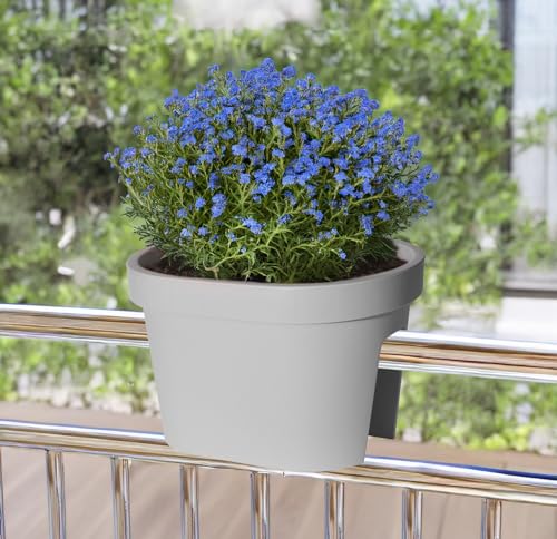 Spetebo Balkon Geländer Blumentopf in grau - 40x26 cm - Pflanztopf Blumenkübel Geländertopf oval von Spetebo