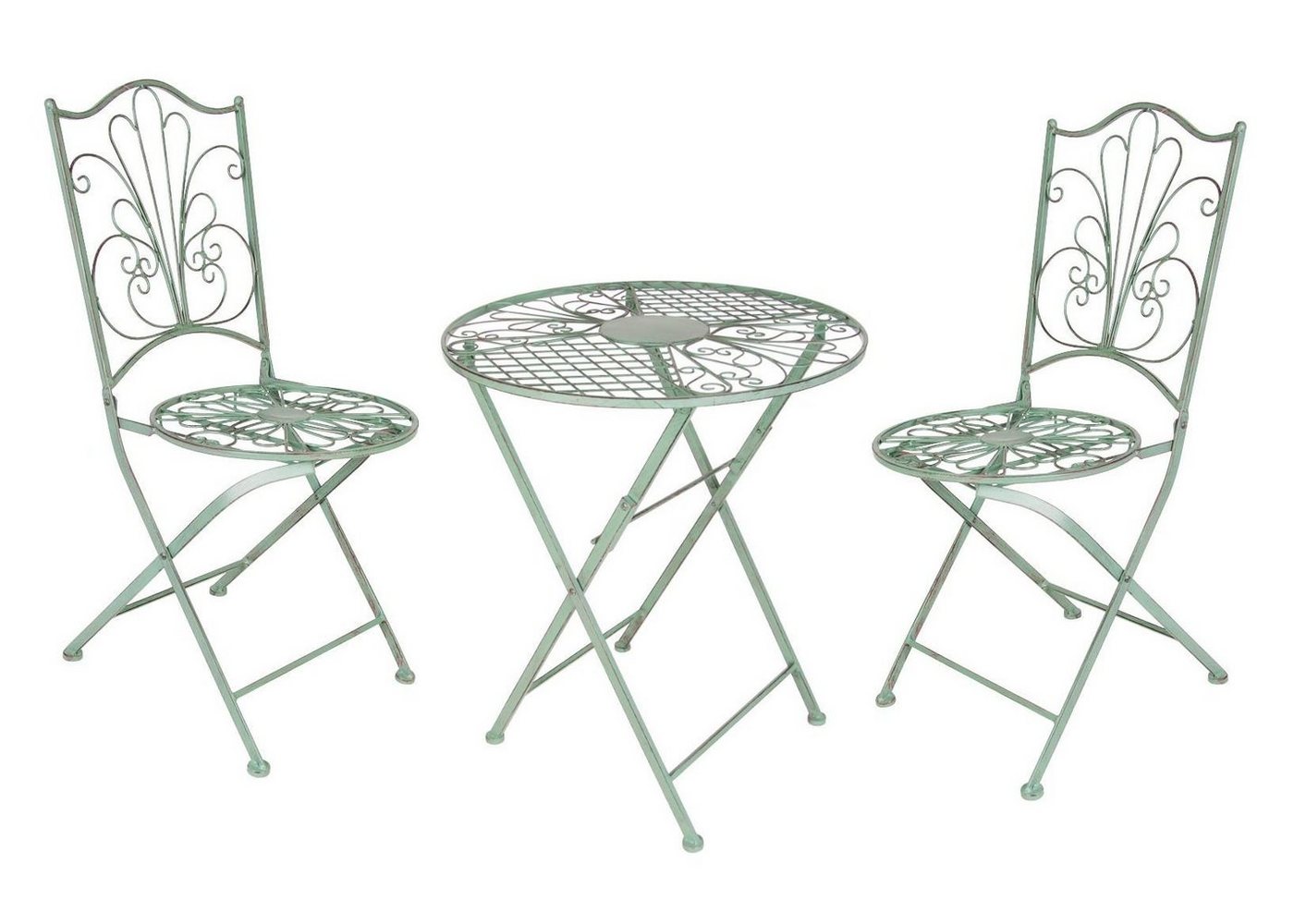 Spetebo Balkonset Metall Bistro Set antik grün - 1 Tisch / 2 Stühle, (Set, 3-tlg., Tisch mit 2 Stühlen), Bistro Set Gartentisch mit Stühlen von Spetebo