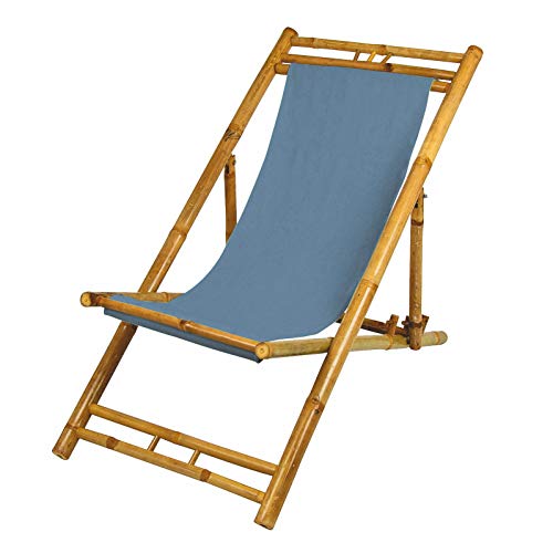 Spetebo Bambus Liegestuhl höhenverstellbar - Farbe: blau - Holz Sonnenliege klappbar Strandliege von Spetebo