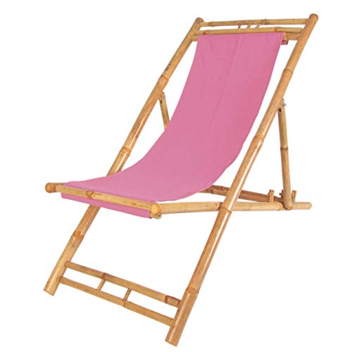 Spetebo Bambus Liegestuhl höhenverstellbar - Farbe: pink - Holz Sonnenliege klappbar Strandliege von Spetebo