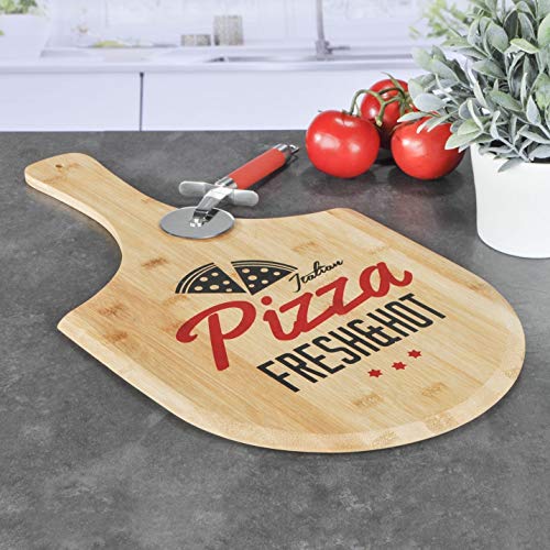 Spetebo Bambus Pizzabrett - Holz Pizzateller Pizza Schneidebrett Holzbrett Pizzaschieber von Spetebo