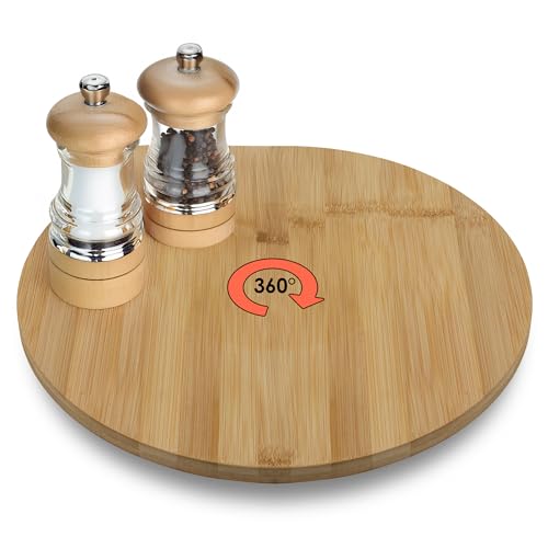 Spetebo XXL Bambus Servierplatte drehbar - 35 cm - Holz Drehteller für Käse Wurst und Snacks - Holzteller Servierbrett Gewürzrondell Kuchenplatte Servierteller Drehplatte von Spetebo