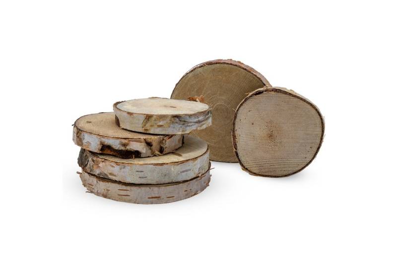 Spetebo Bastelnaturmaterial Birkenholzscheibe mit Rinde Echtholz natur, (Set 15-tlg), praktisch verpackt im Netz von Spetebo
