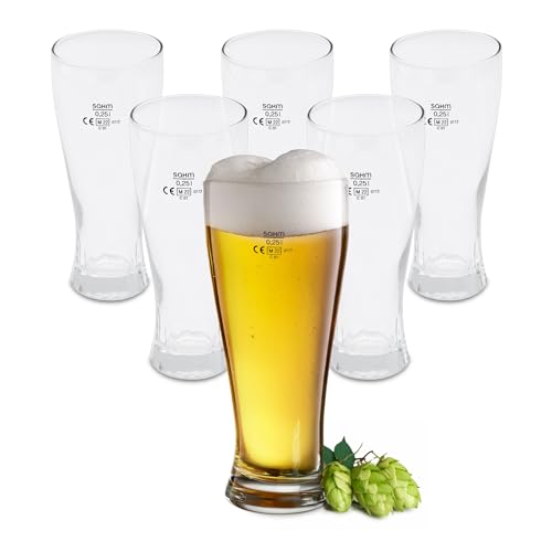 Spetebo Bierglas 0,25 L aus Klarglas - 6er Set - Weizenbier Glas 250 ml spülmaschinenfest - Pilsglas Bierkelch Bierkrug Trinkglas für Pilsner Bier Weizenbier Weißbier Hefeweizen von Spetebo