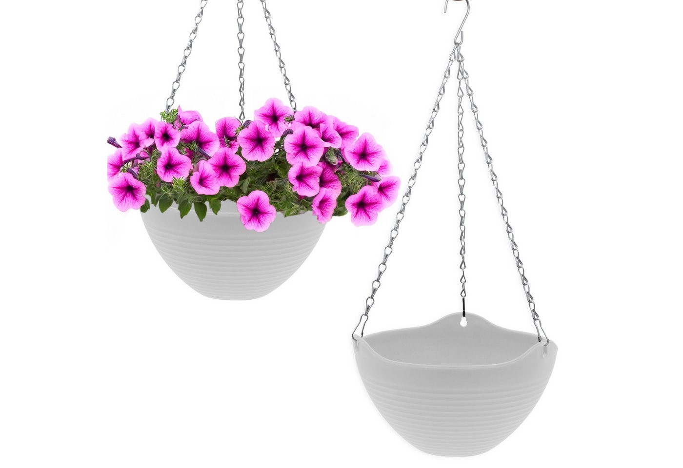 Spetebo Blumenampel Hängeampel mit Rillen Struktur 25 cm - 2er Set (Anzahl, 1 St., Set), eingearbeitete Drainage mit Verschluss-Stopfen von Spetebo