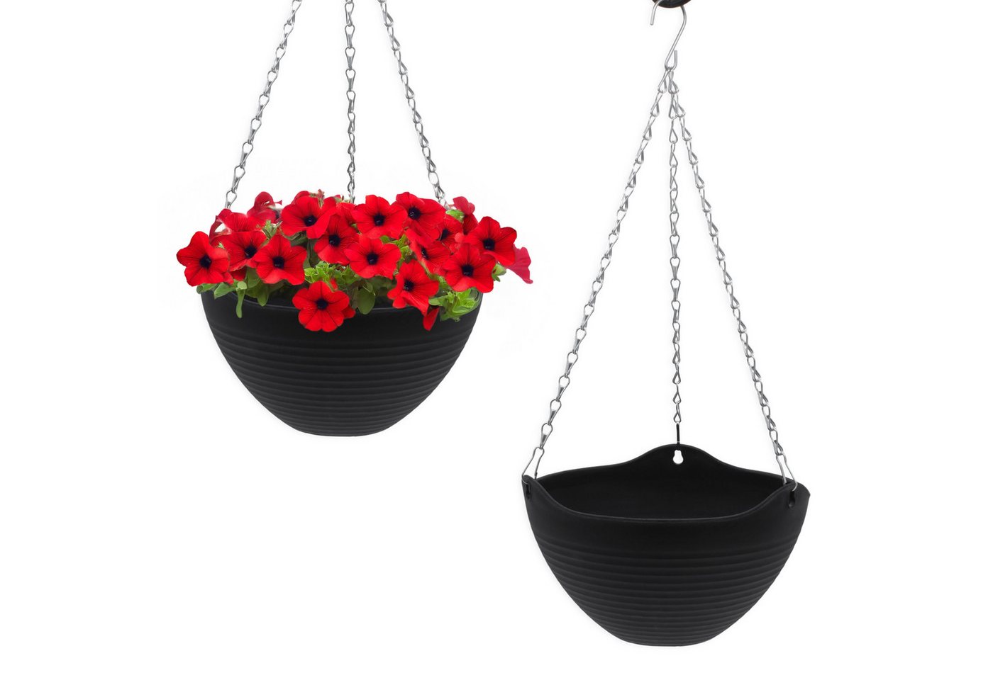 Spetebo Blumenampel Hängeampel mit Rillen Struktur 25 cm - 2er Set (Anzahl, 1 St., Set), eingearbeitete Drainage mit Verschluss-Stopfen von Spetebo