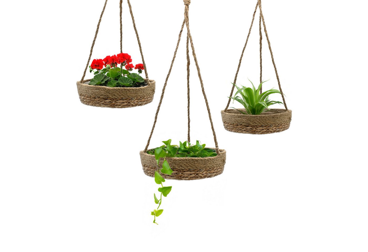 Spetebo Blumenampel aus Seegras mit Folie - Ø 25 / 23 / 21 cm - Geflochtener Blumentopf (3er Set, 1 St., Seegras Pflanztöpfe), eingearbeiteter Folie von Spetebo