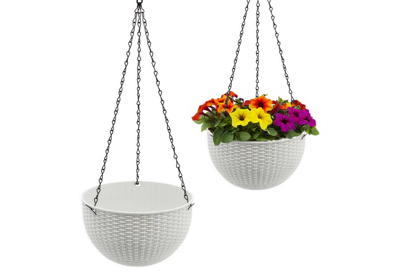 Spetebo Blumenampel in Rattan Optik - 23 cm - mit schwarzer Metallkette (Anzahl, 1 St., Stück), Drainage mit Verschluss-Stopfen von Spetebo