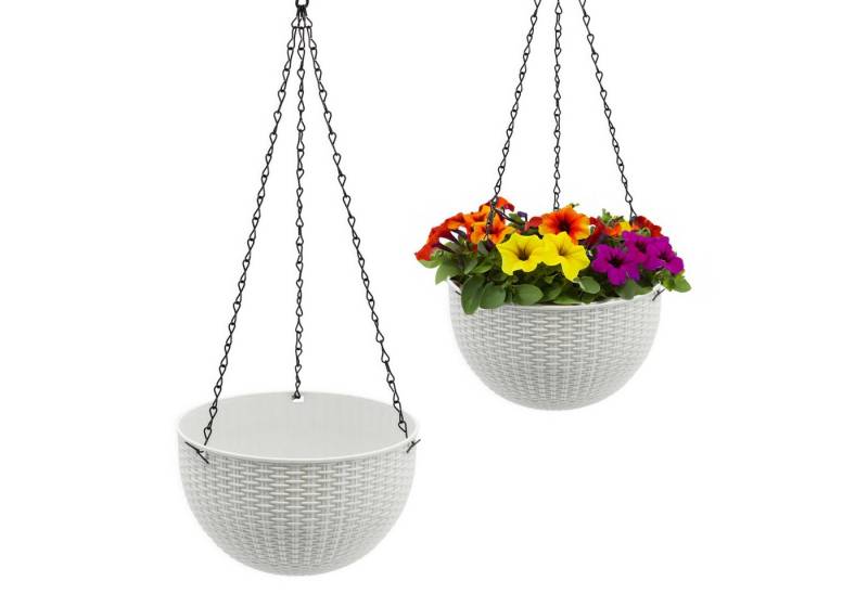 Spetebo Blumenampel in Rattan Optik - 23 cm - mit schwarzer Metallkette (Anzahl, 1 St., Stück), Drainage mit Verschluss-Stopfen von Spetebo